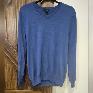 J Crew Men's Deep Blue V-Neck Sweater Merino Wool